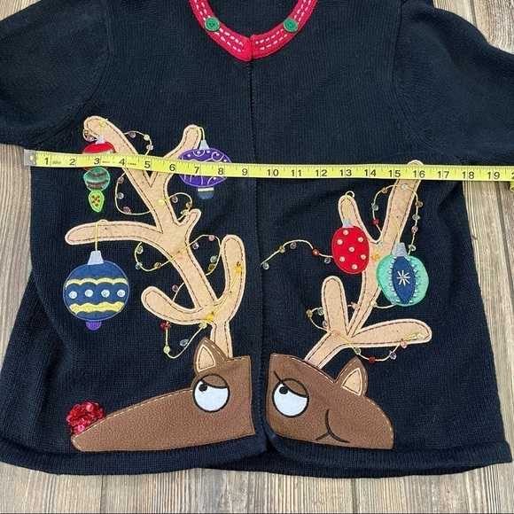 REINDEER Christmas Sweater Small KB Collections Cardigan - Picture 4 of 7